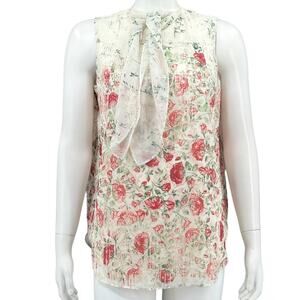 Marchesa Rose Top Women Small Multi Floral Tie Neck Garden Party Spring Romantic